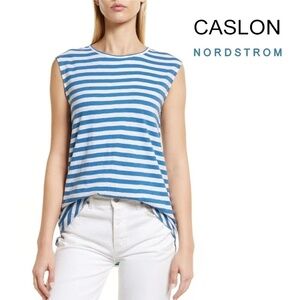 Nordstrom Caslon Top Tank Stripe Keyhole Back Cotton Shirt Blouse Tunic NWOT